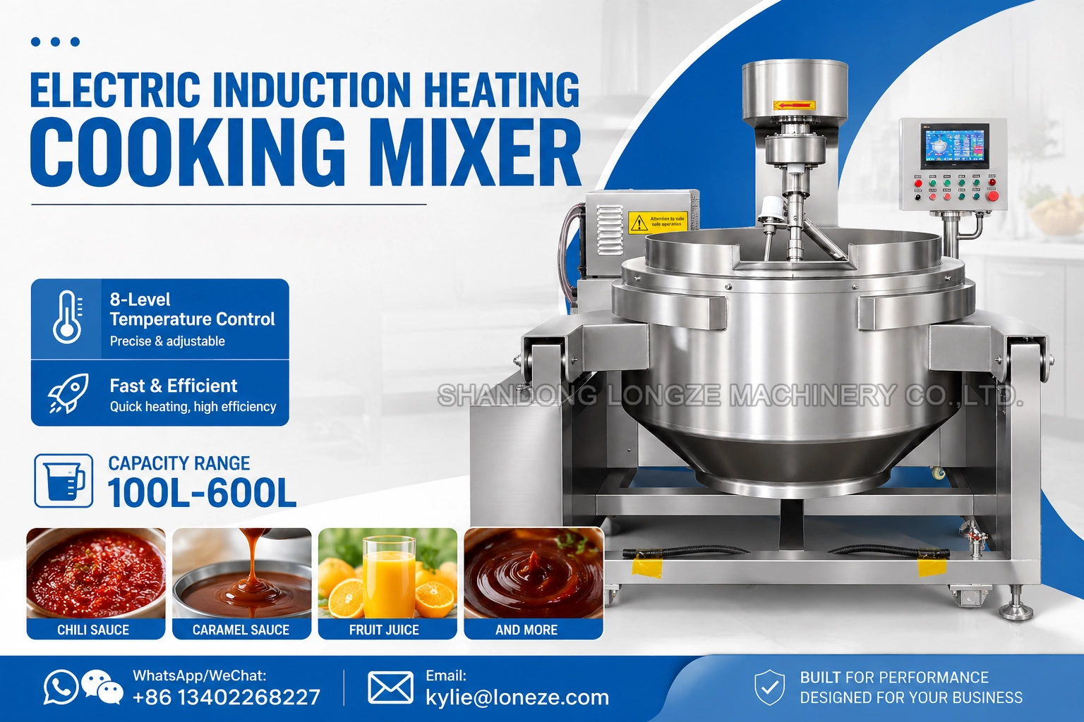 Electric induction heated planetary cooking mixer for industrial food processing
