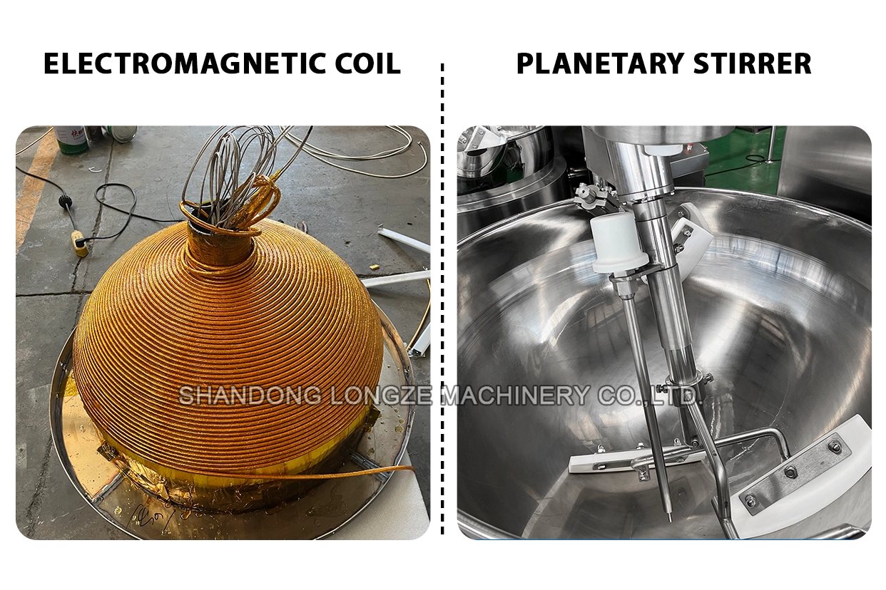 Planetary scraper system mixing food material in a cooking vessel