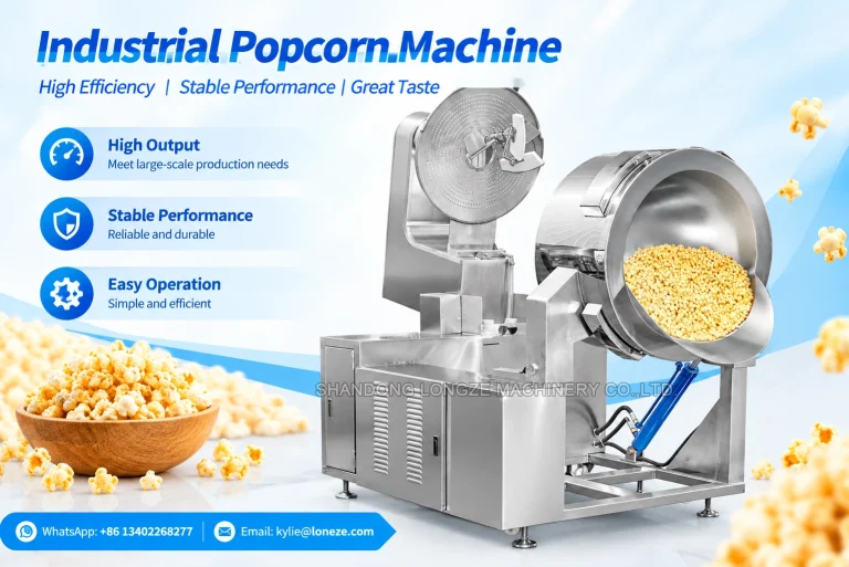 Industrial gas and electric induction popcorn machine for commercial production