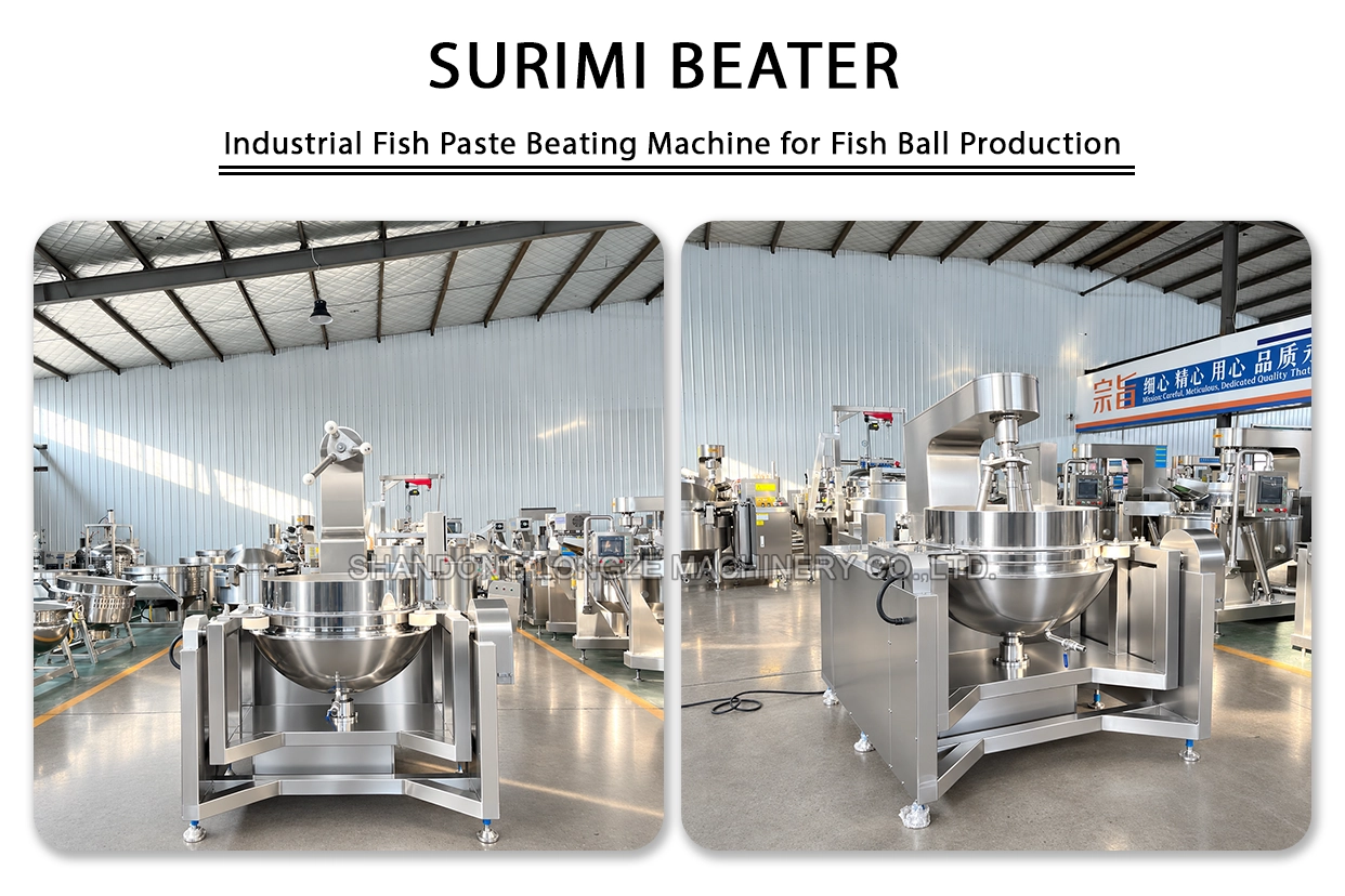 Industrial fish paste beating machine with tilting bowl for surimi processing