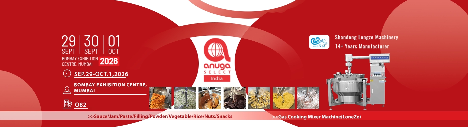 Longze Machinery food processing equipment at Anuga Select India 2026 exhibition, Bombay Exhibition Centre Mumbai