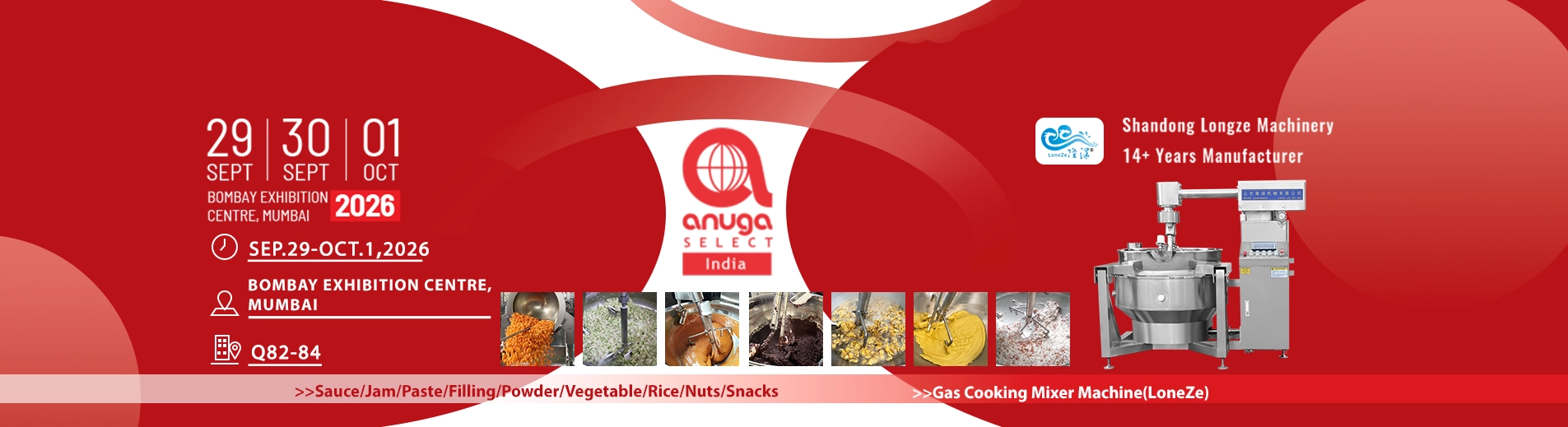 Longze Machinery food processing equipment at Anuga Select India 2026 exhibition, Bombay Exhibition Centre Mumbai