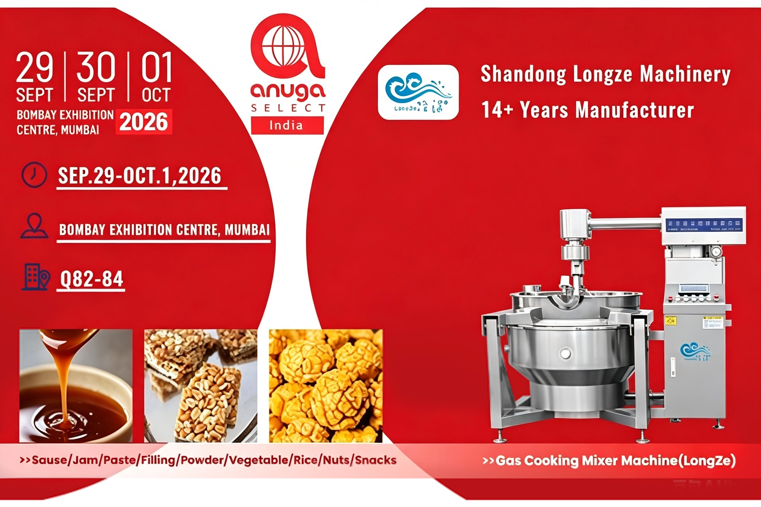 Shandong Longze Machinery food processing equipment at Anuga Select India 2026 exhibition, Bombay Exhibition Centre Mumbai