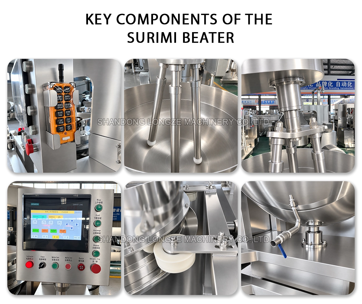 Key beating components of an industrial surimi beater for fish paste processing